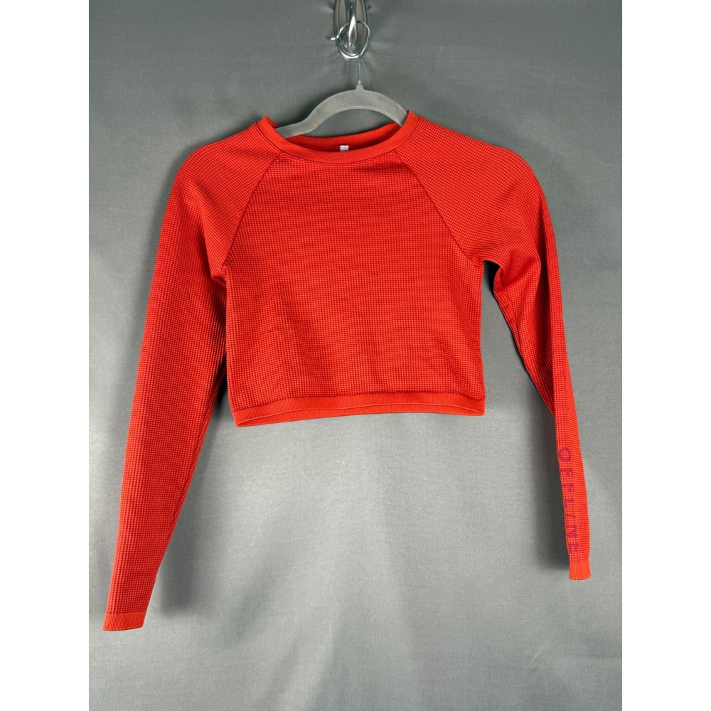 Aerie Offline Crop Top Womens Large RedOrange Waffle Knit Long Sleeve Activewear